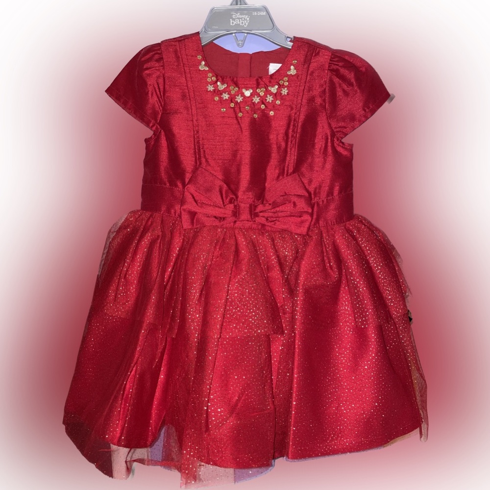 Disney baby red holiday tulle dress with bow